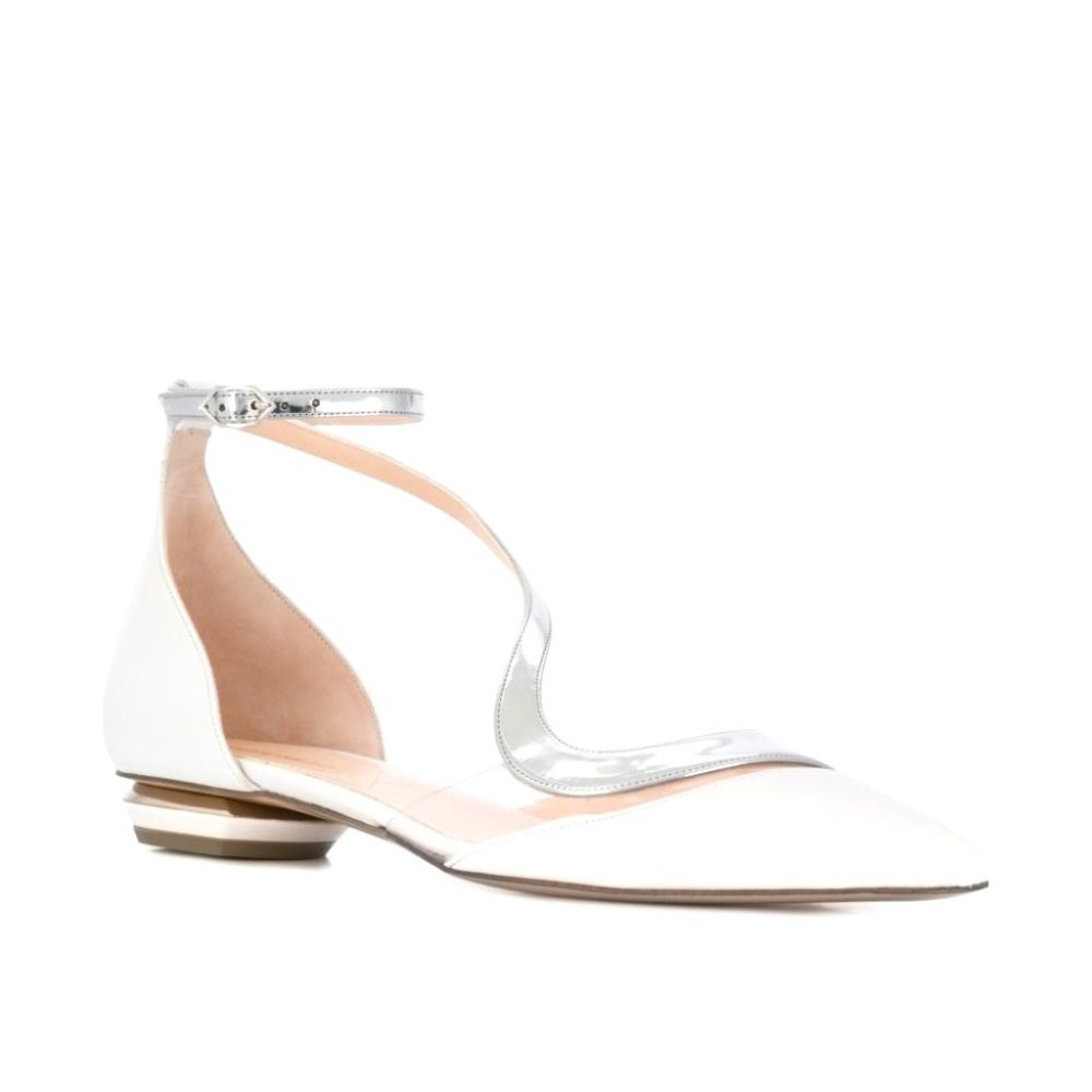 Nicholas Kirkwood S Balerinas Ankle Strap Flats White/Silver Sz 38.5, US 8.5 New